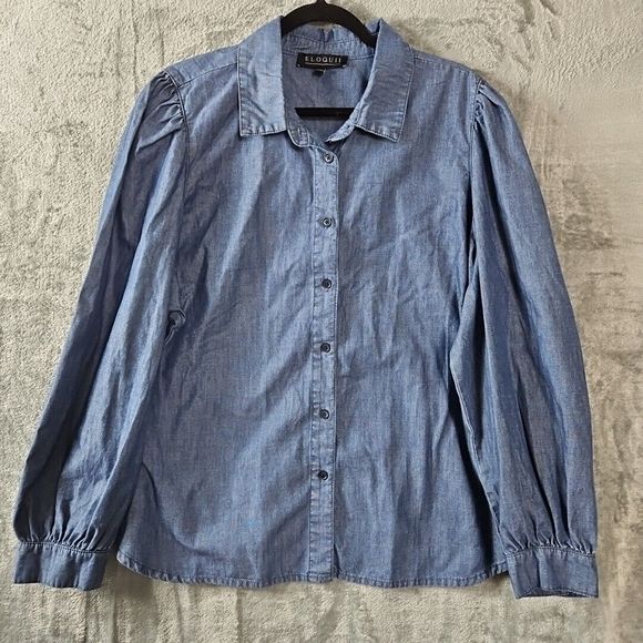 Eloquii Tops - Eloquii Sz 24 Blue Blouse Cotton NEW